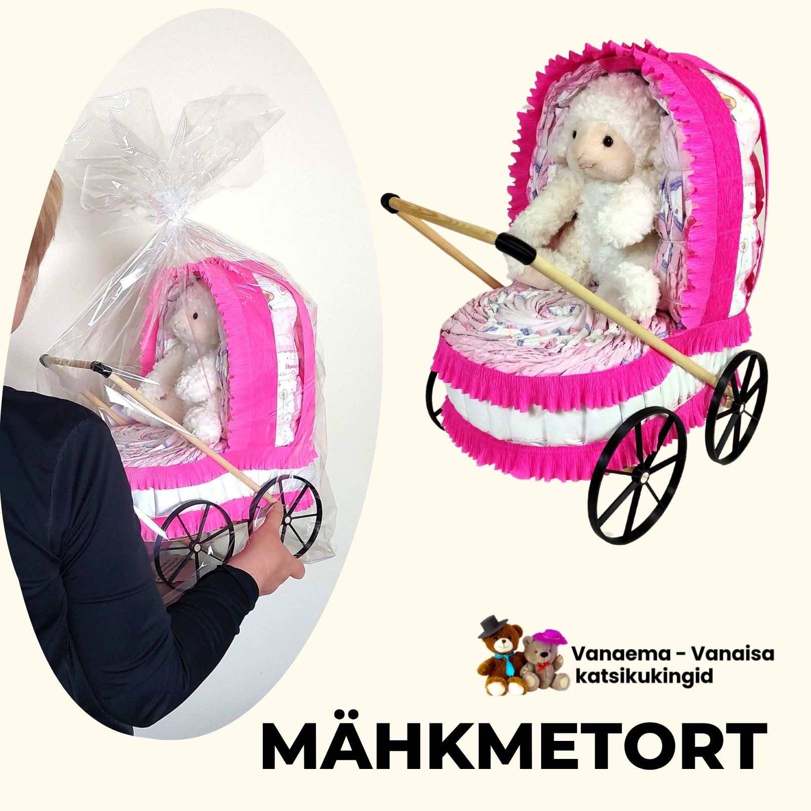 Kingi mähkmetort - käsitööna mähkmetest valmistatud LAPSEVANKER!