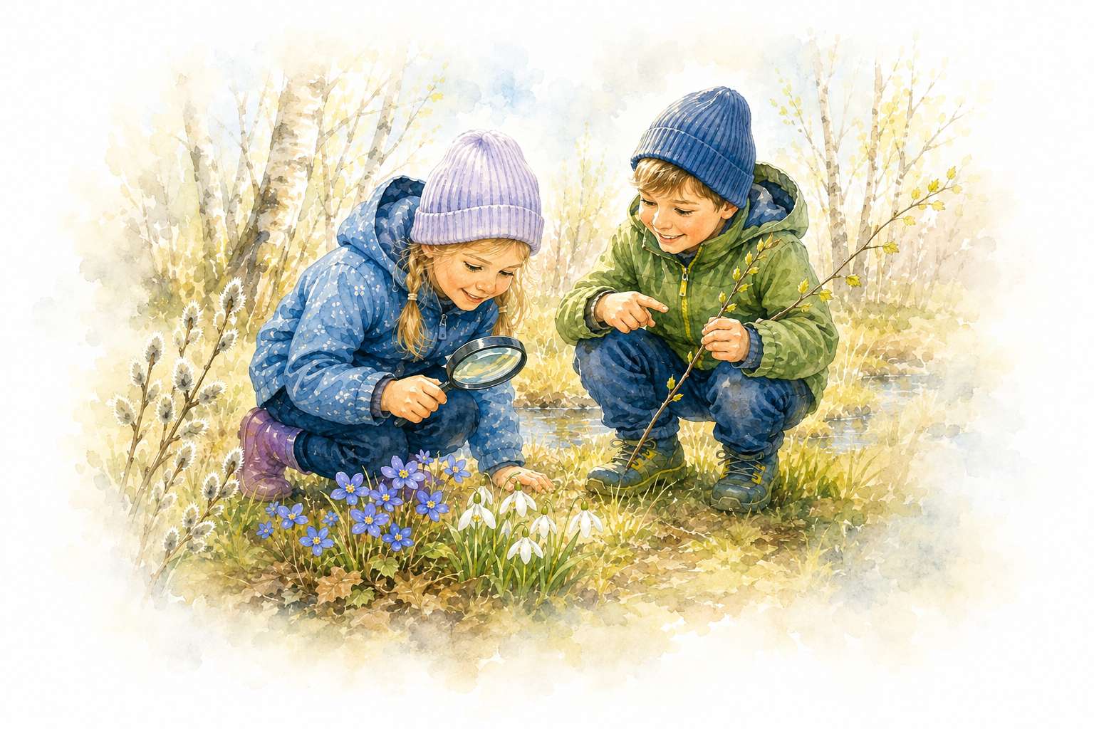 Lapsed avastavad kevadvaheajal tärkavat loodust.