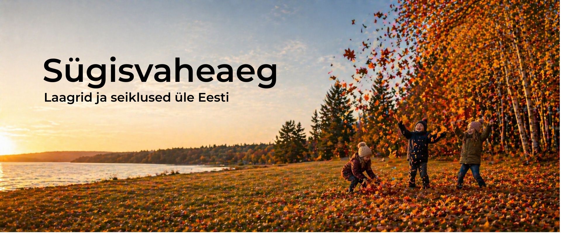Lapsed hullavad sügiseste lehtedega sügiseses looduses.